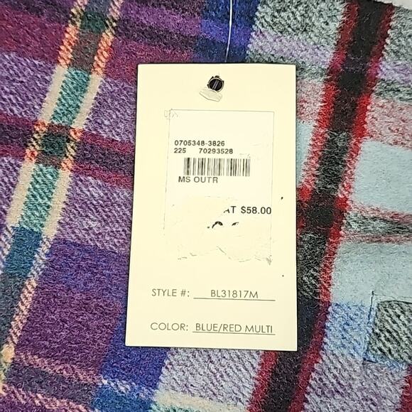 NWT Womens Sz M Shacket Blue and Red Plaid Pockets Wool Blend Jade and Ivory - Picture 11 of 13